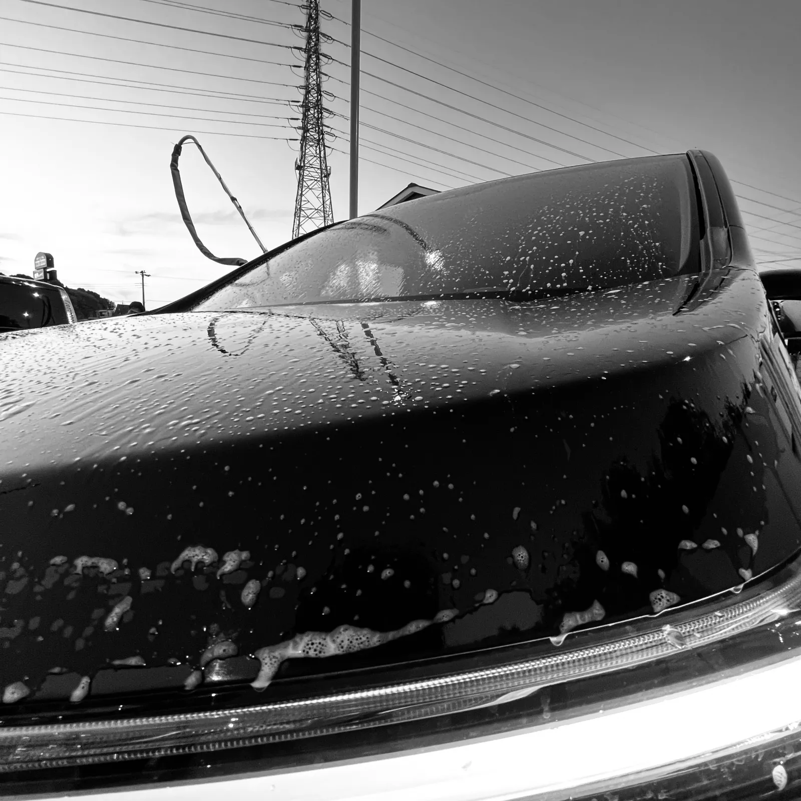 洗車場でバケツ、スポンジ🧽持参