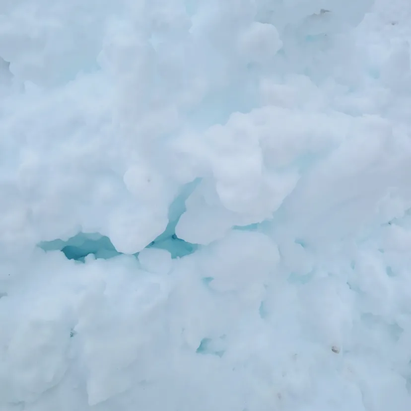雪がたくさん水分を含むと青く光る