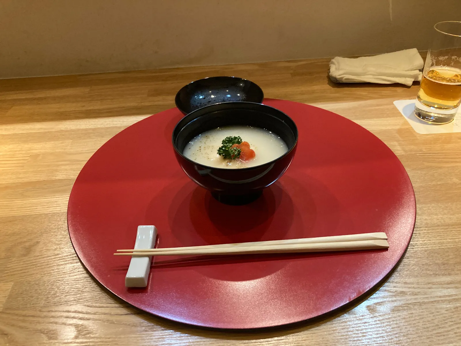 汁物。かぶらのみぞれ、ポタージュ風。
海老新庄入り。