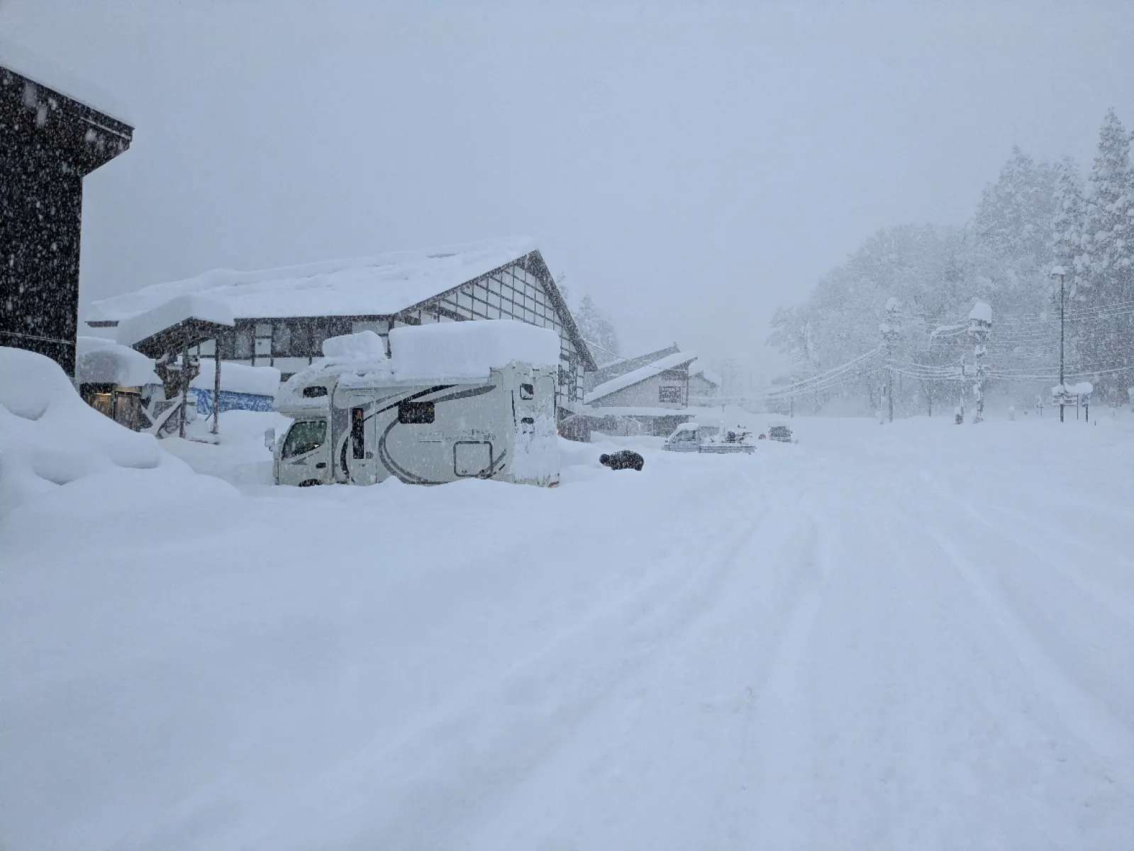 道の駅の方が車中泊の各車まで除雪の一本道を作ってました
優しいね