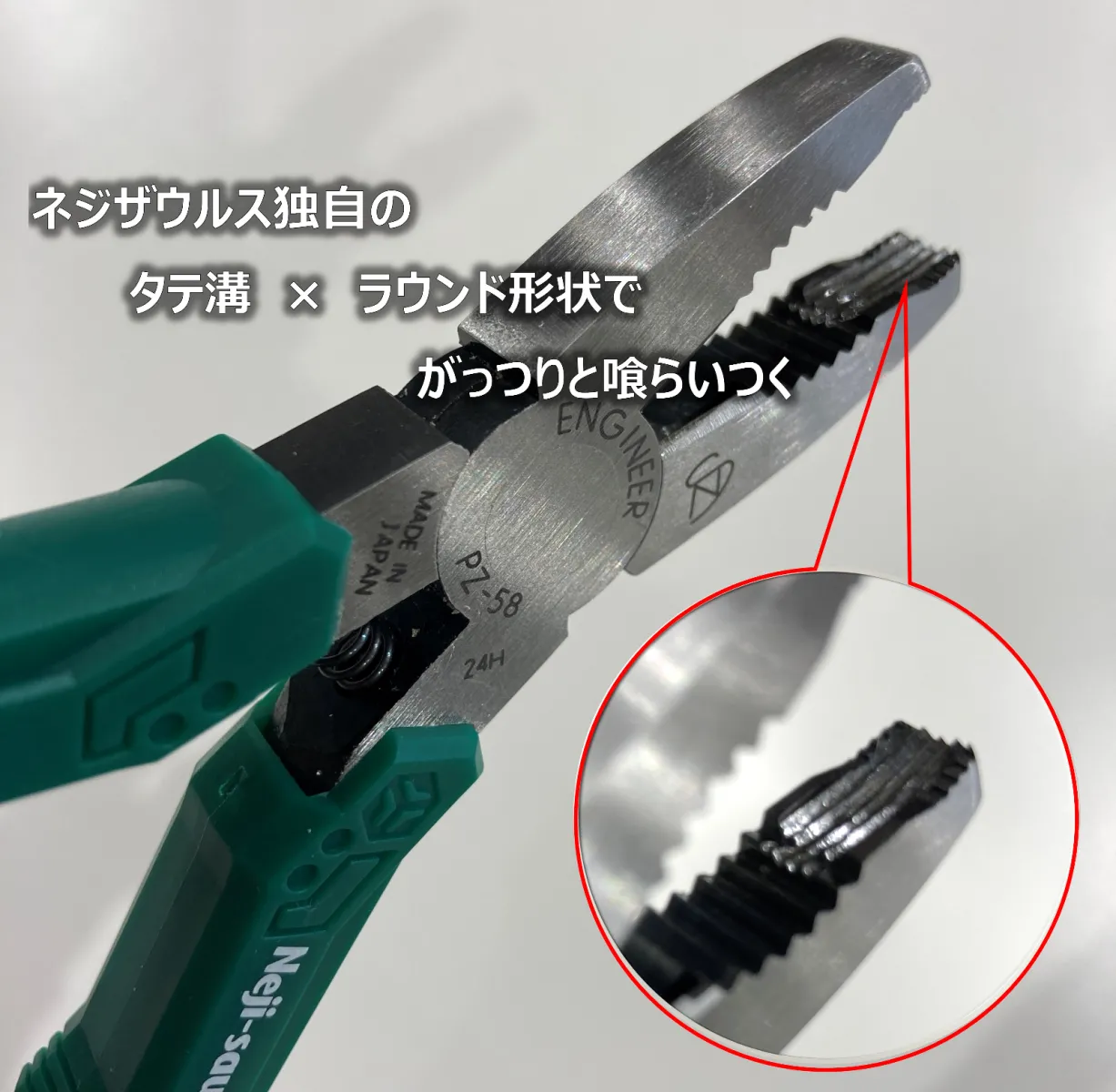 エンジニアの「ネジザウルス」は
独自のタテ溝×ラウンド形状でガッチリ喰いつき、確実にトルクを伝えピンチを救う！