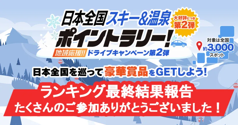 日本全国ドライブキャンペーン第2弾 終了のお知らせ～最終ポイントランキング発表～