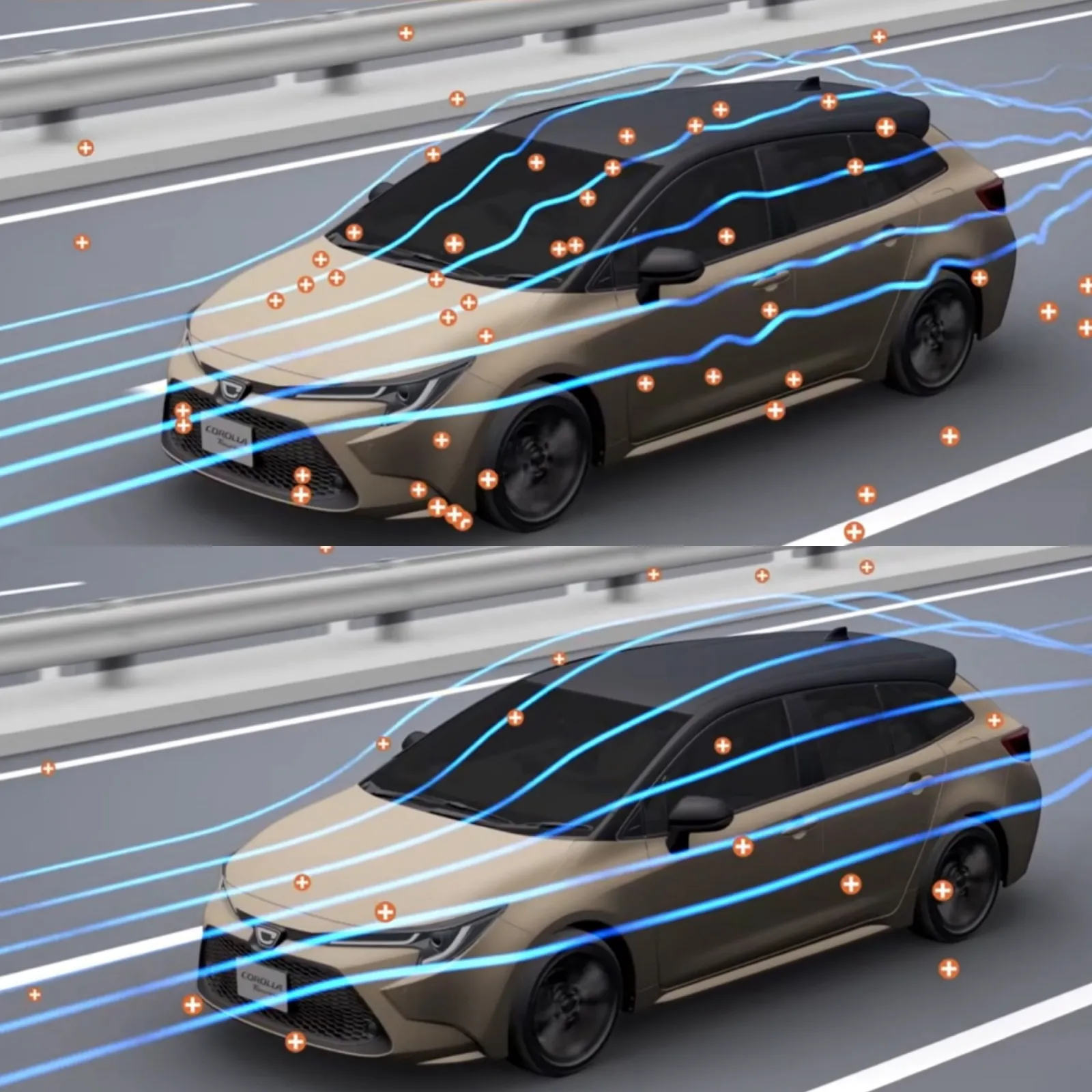 すると車両の空気の流れが整えられ、直進安定性やハンドリング性能向上、燃費改善、さらに疲労軽減に寄与、おまけに女子にもモテモテになるという夢のような技術です！（一部誇張あり😆）