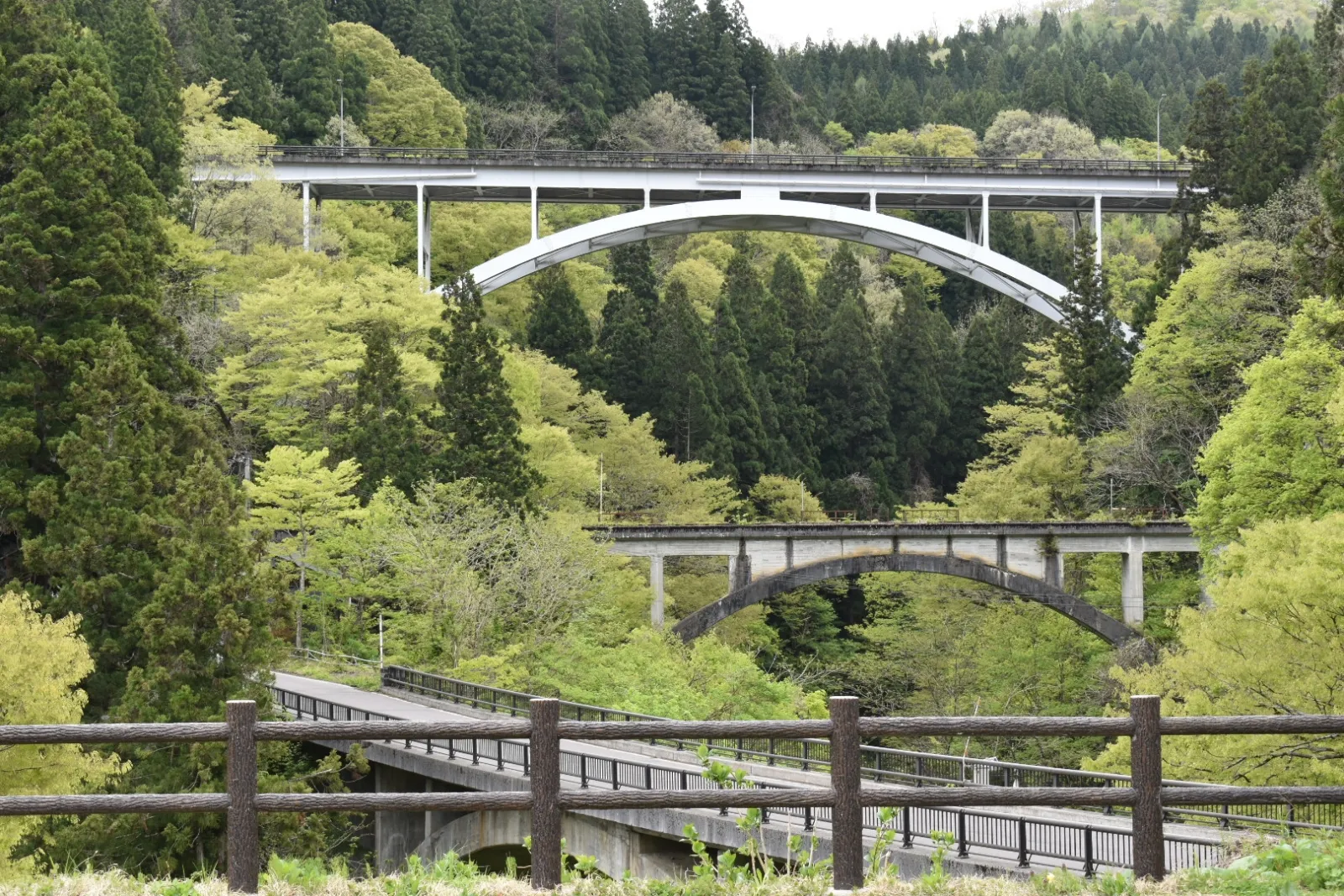 橋梁が三つ重なるのでアーチ三兄弟か。
撮影する所は、民家の庭です。(ご厚意で撮影しても良いみたいです。)