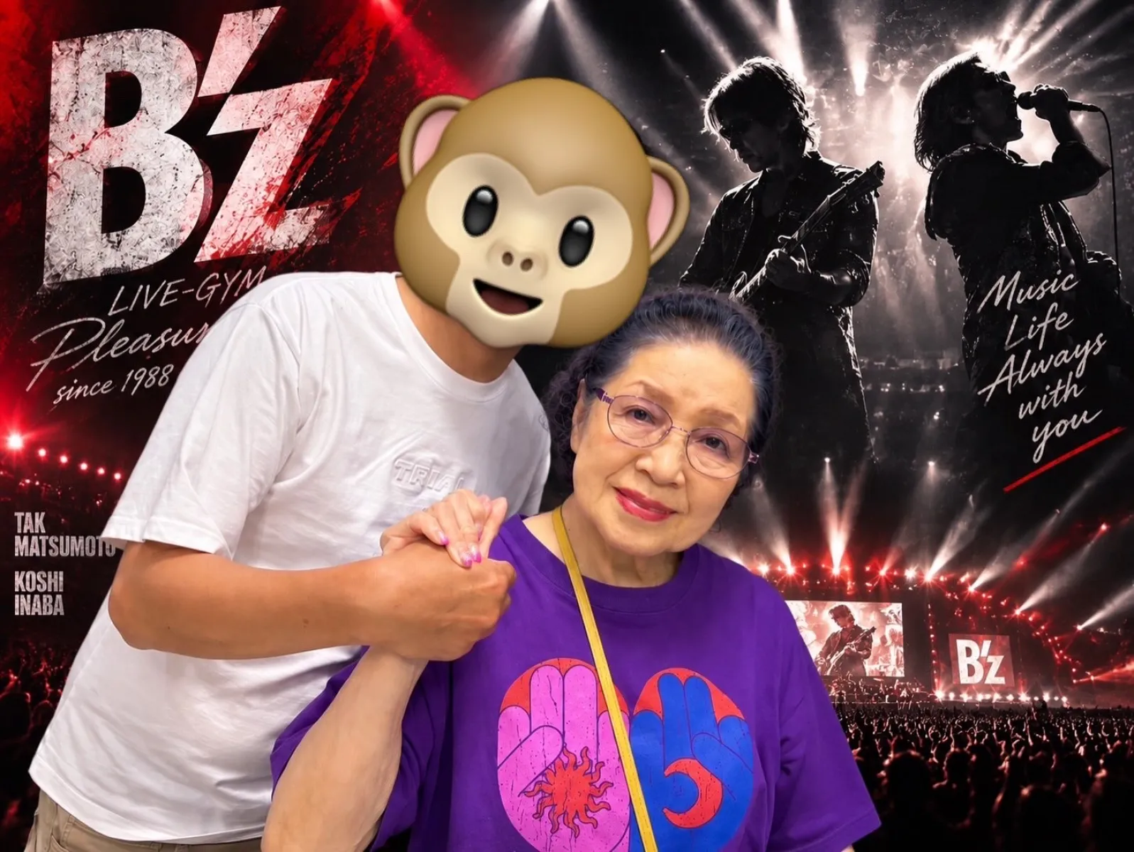稲ママにハグしてもろた☺️元気で嬉しかった。背景はチャッピーに頼んで消してます。