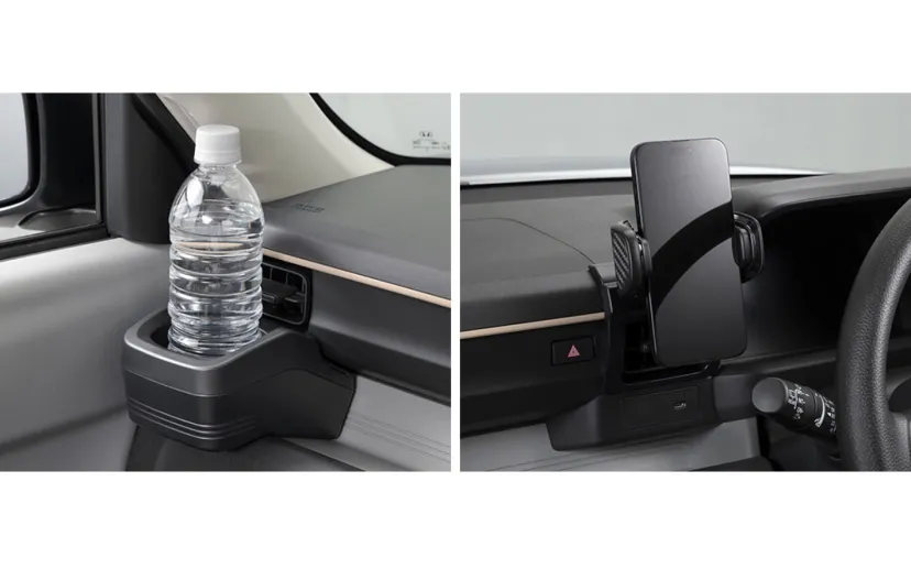 カーメイト、新型EV「N-ONE e:」専用設計の「助手席用ドリンクホルダー」「運転席用スマートフォンホルダー」アクセサリー2種発売