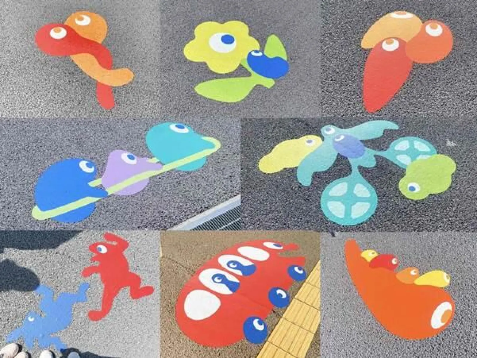 大阪・関西万博　会場内の地面に描かれた「コミャク」