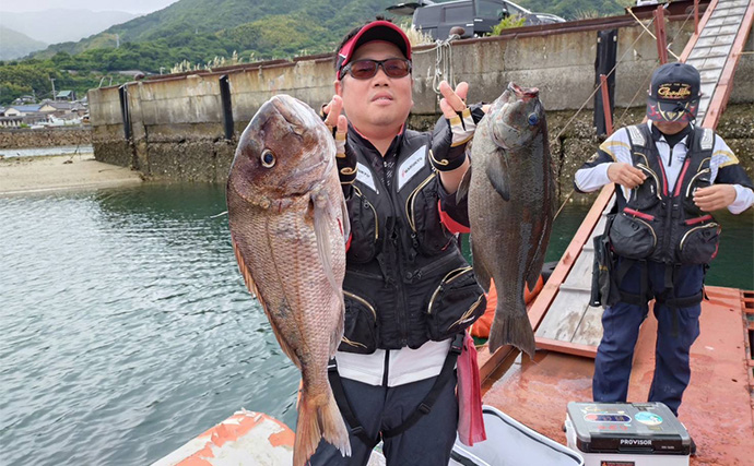 周防大島沖・八島での磯フカセ釣りで70cm級筆頭に大型マダイを連打