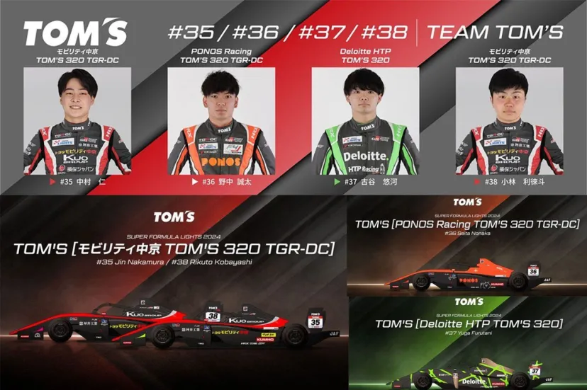 トムス、スーパーフォーミュラ・ライツの参戦体制を発表。F4から小林と中村が昇格、野中と古谷が残留