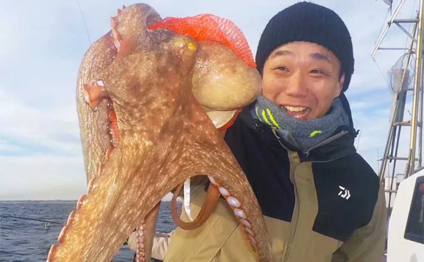 船のエギタコ釣りで釣る人マダコ8尾【茨城・幸栄丸】船中全員安打