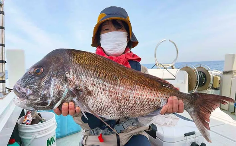 【船のエサ釣り最新釣果】玄界灘のエビラバ釣りで5.5kg大型マダイ浮上（福岡）